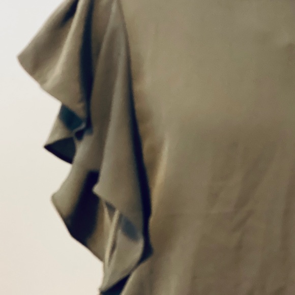 Ruffled Sleeve Army Green Blouse - Picture 3 of 6